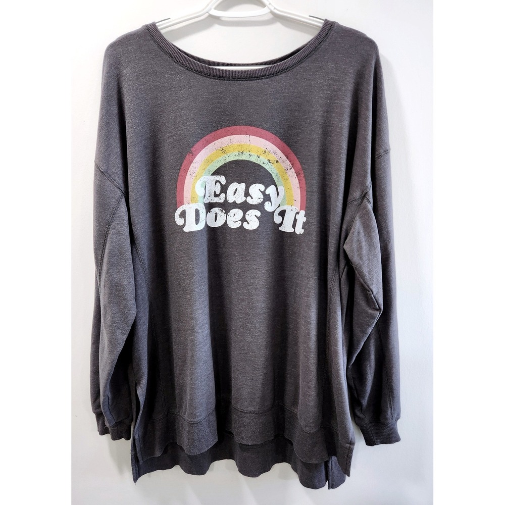 Wildfox Easy Does It Rainbow Graphic Sweatshirt Gray XL Pullover Relaxed Fit - Picture 2 of 7